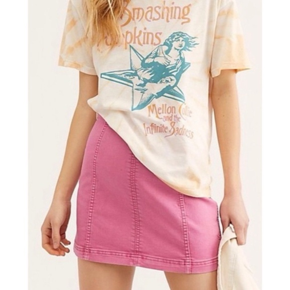 Pink denim free people fitted mini skirt